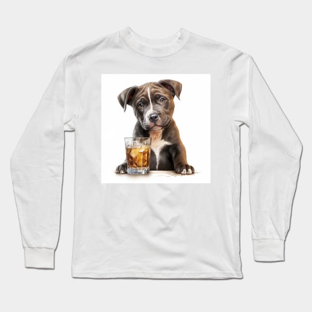 Pit Bull And Whiskey Long Sleeve T-Shirt by Enchanted Reverie